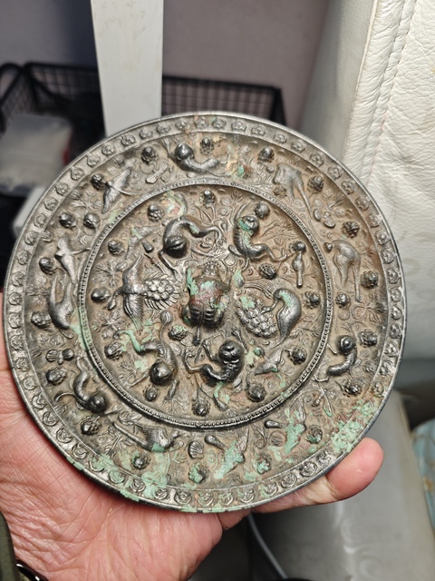 古玩銅器銅鏡 海獸葡萄鏡 現代工藝品拍賣，當前價格600元