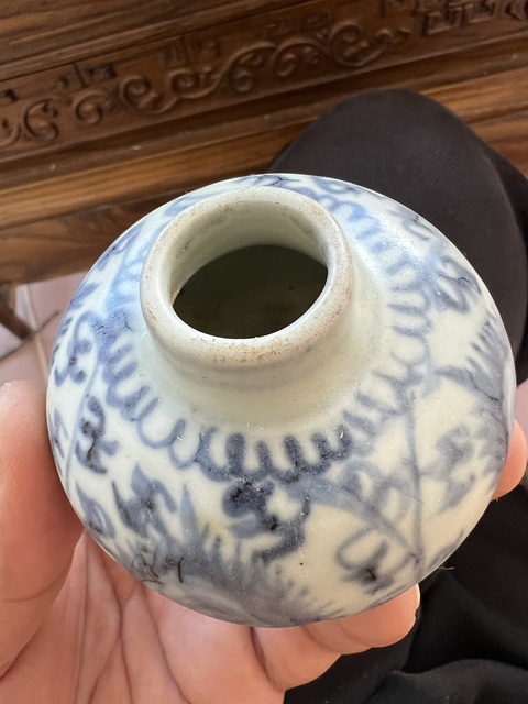 古玩陶瓷明代空白期火焰紋青花水盂拍賣，當(dāng)前價(jià)格3200元