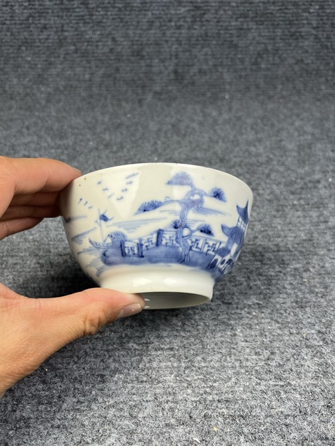 古玩陶瓷青花山水亭臺樓閣紋碗拍賣，當前價格500元