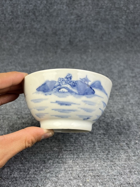 古玩陶瓷青花山水亭臺樓閣紋碗拍賣，當前價格500元