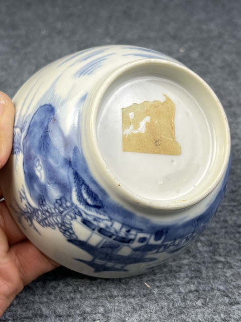 古玩陶瓷青花山水亭臺樓閣紋碗拍賣，當前價格500元