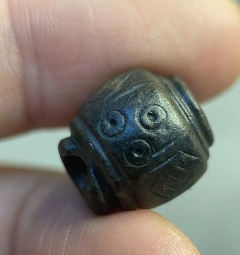 古玩玉器文化期.五千年銘文圖案黑石紡錘珠拍賣,當前價格1900元
