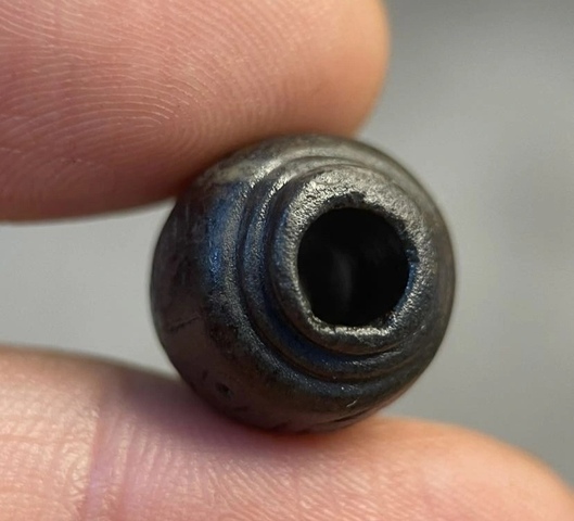 古玩玉器文化期.五千年銘文圖案黑石紡錘珠拍賣,當前價格1900元