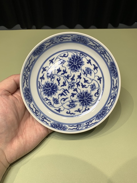 中国　青花　鳥纏枝花卉文盤　V　R6802E 中国 青花 鳥纏枝花卉文盤 V R6802E