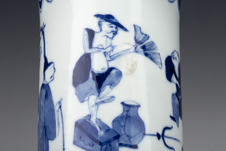 古玩陶瓷晚清·青花市井人物紋花觚真品鑒賞圖