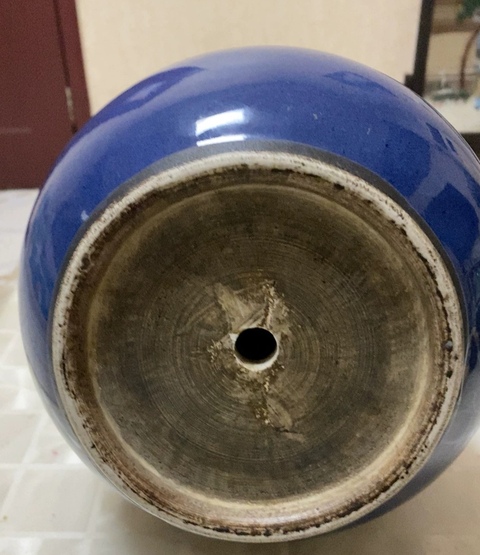 古玩陶瓷霽藍(lán)釉膽式瓶，模糊，偏老真品鑒賞圖