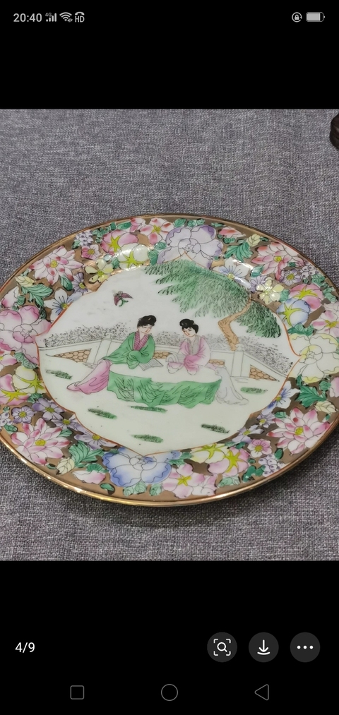 古玩陶瓷粉彩描金百花開窗仕女人物紋盤拍賣,當前價格1980元