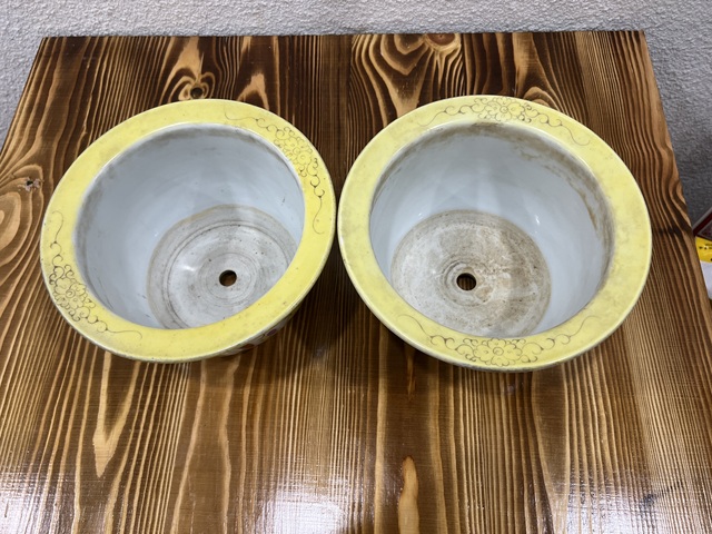 古玩陶瓷黃地開光粉彩龍鳳紋花盆拍賣，當前價格4520元