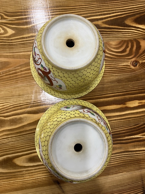 古玩陶瓷黃地開光粉彩龍鳳紋花盆拍賣，當前價格4520元