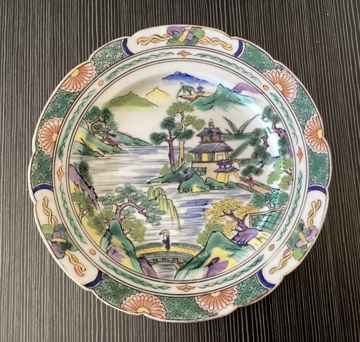 古玩陶瓷青花五彩山水紋盤真品鑒賞圖