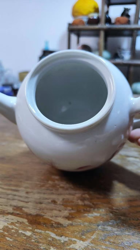 古玩陶瓷胭脂紅山水人物茶壺拍賣，當前價格1000元