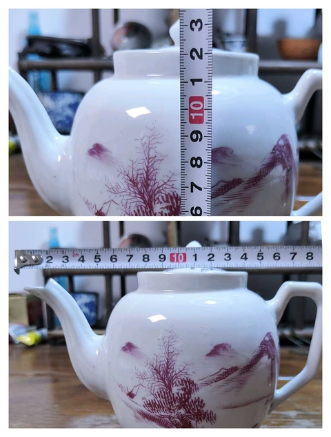 古玩陶瓷胭脂紅山水人物茶壺拍賣，當前價格1000元
