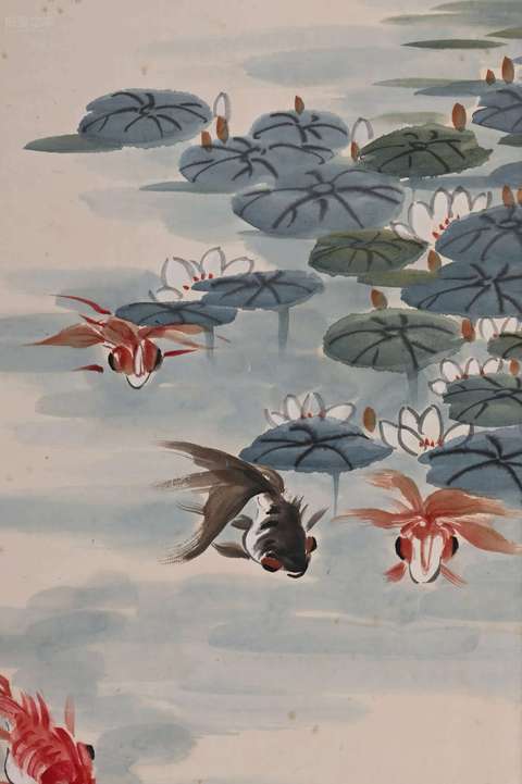 古玩字畫水深魚極樂真品鑒賞圖