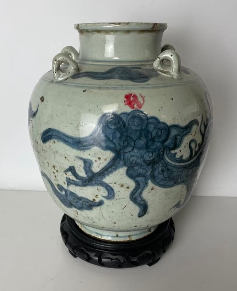 古玩陶瓷龍紋青花四系壺真品鑒賞圖