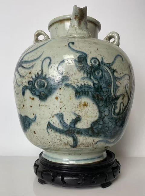 古玩陶瓷龍紋青花四系壺真品鑒賞圖