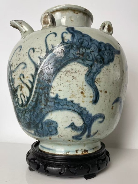 古玩陶瓷龍紋青花四系壺真品鑒賞圖