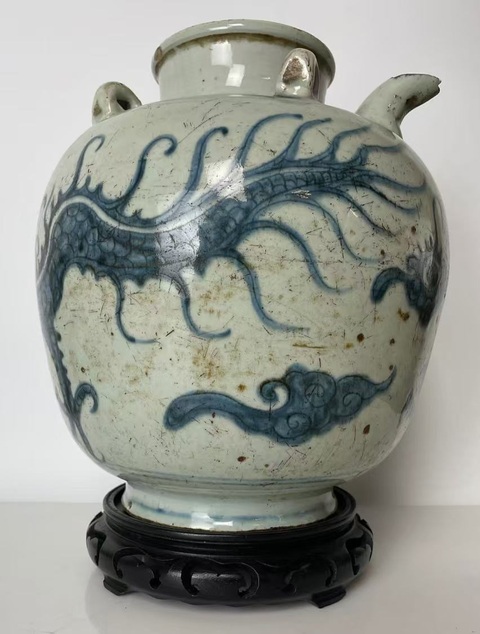 古玩陶瓷龍紋青花四系壺真品鑒賞圖