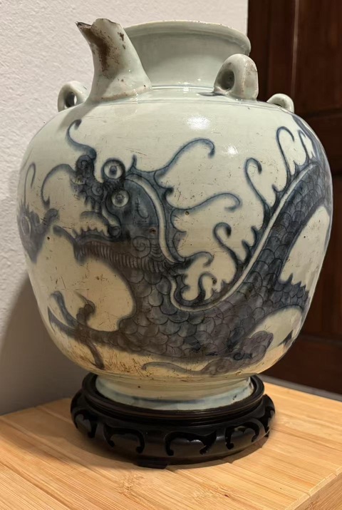 古玩陶瓷龍紋青花四系壺真品鑒賞圖