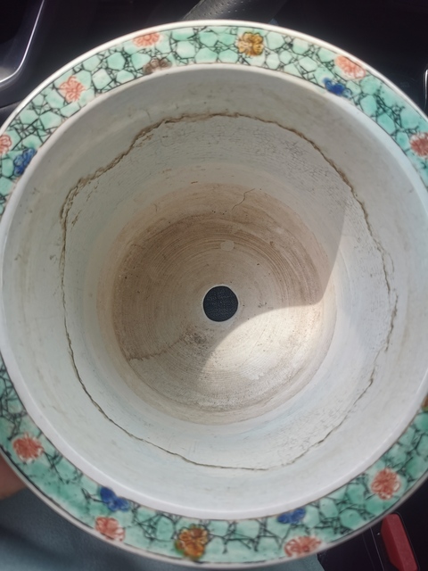 古玩陶瓷冰梅紋五彩花盆真品鑒賞圖