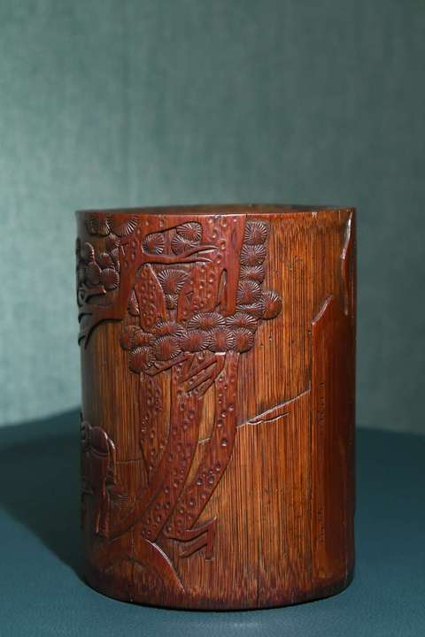 古玩雜項竹雕筆筒真品鑒賞圖