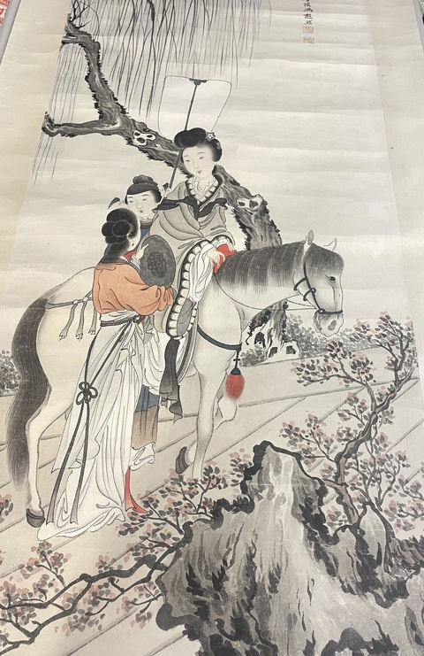 古玩字畫馮超然款仕女圖立軸真品鑒賞圖