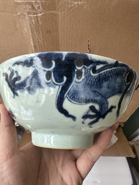 古玩陶瓷青花過墻龍紋碗拍賣,當前價格4500元