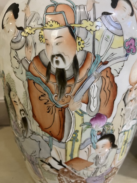 古玩字畫清未民初粉彩福祿壽人物雙耳對瓶拍賣，當前價格18000元