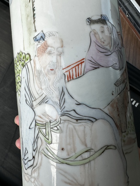 古玩陶瓷清晚期 汪永泰淺降彩帽筒真品鑒賞圖