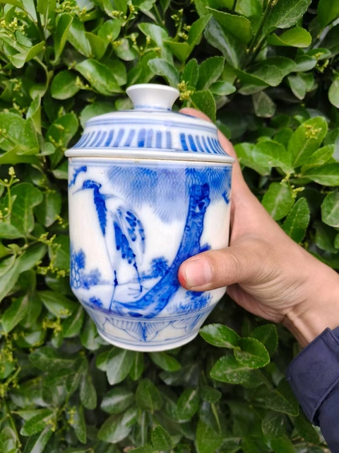 古玩陶瓷清晚期 青花松鶴壯罐真品鑒賞圖