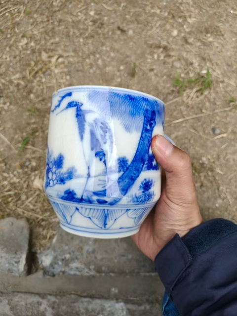 古玩陶瓷清晚期 青花松鶴壯罐真品鑒賞圖