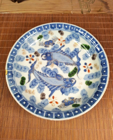 古玩陶瓷青花加彩魚(yú)趣圖盤(pán)真品鑒賞圖