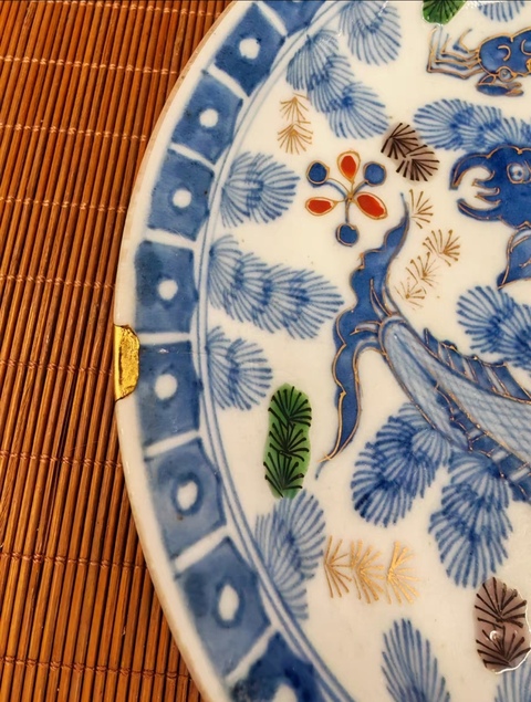 古玩陶瓷青花加彩魚(yú)趣圖盤(pán)真品鑒賞圖