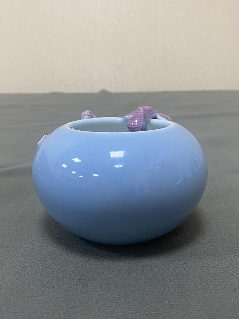 古玩陶瓷天藍釉貼塑螭龍紋水洗真品鑒賞圖