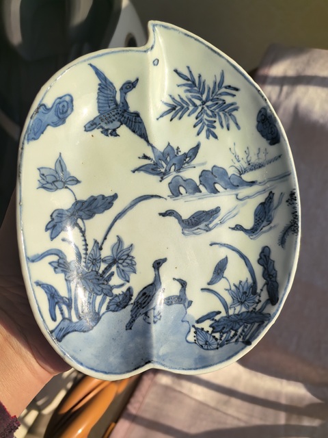 古玩陶瓷青花飛鳴宿食紋茶盤真品鑒賞圖