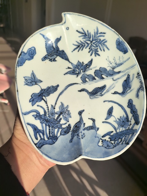 古玩陶瓷青花飛鳴宿食紋茶盤真品鑒賞圖