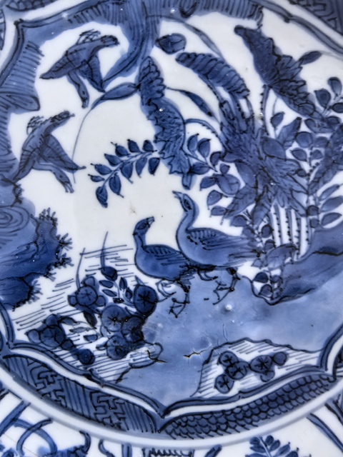 古玩陶瓷明晚期,青花花鳥紋大盤拍賣,當前價格5980元