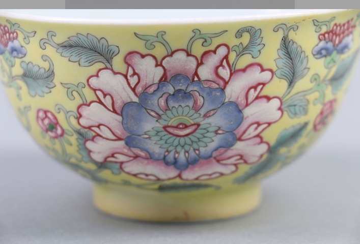 古玩陶瓷需上手，清道光風格，黃地洋彩碗真品鑒賞圖
