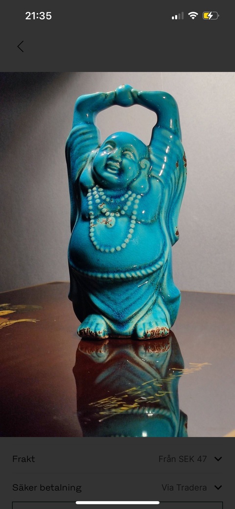 古玩陶瓷綠松石釉地彌勒佛真品鑒賞圖