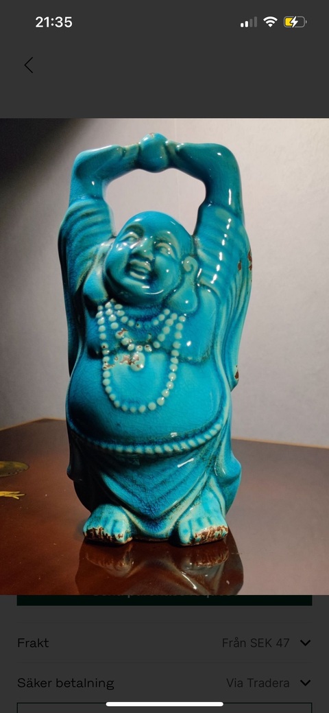 古玩陶瓷綠松石釉地彌勒佛真品鑒賞圖