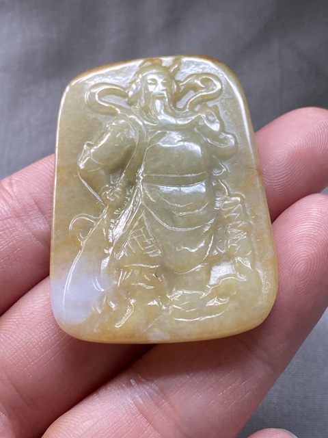 古玩玉器（一口價放漏）當代翡翠雕“關公牌”拍賣，當前價格1500元