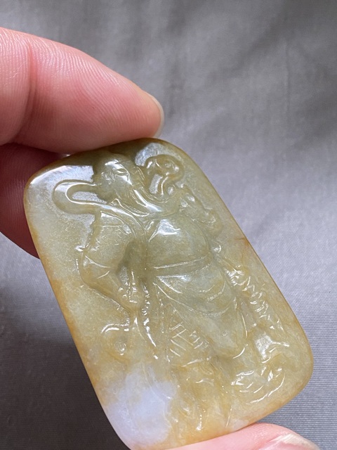 古玩玉器（一口價放漏）當代翡翠雕“關公牌”拍賣，當前價格1500元