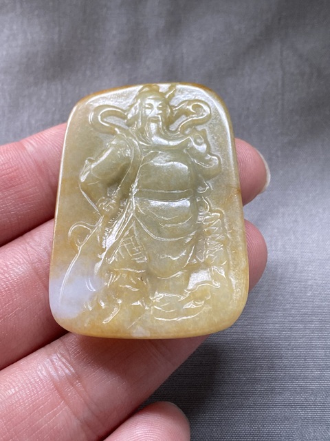 古玩玉器（一口價放漏）當代翡翠雕“關公牌”拍賣，當前價格1500元