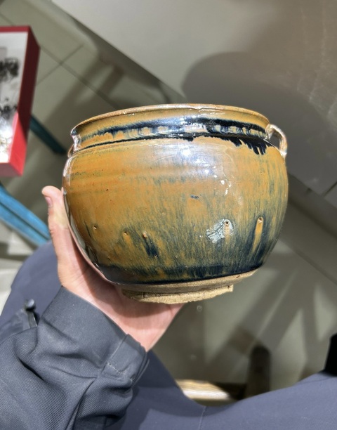古玩陶瓷元代磁州窯柿紅釉茶葉罐（頂級釉水）拍賣，當前價格3300元