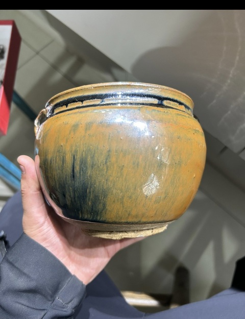 古玩陶瓷元代磁州窯柿紅釉茶葉罐（頂級釉水）拍賣，當前價格3300元