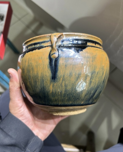古玩陶瓷元代磁州窯柿紅釉茶葉罐（頂級釉水）拍賣，當前價格3300元