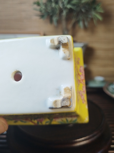 古玩陶瓷黃地粉彩花卉紋小花盆拍賣,當前價格7500元