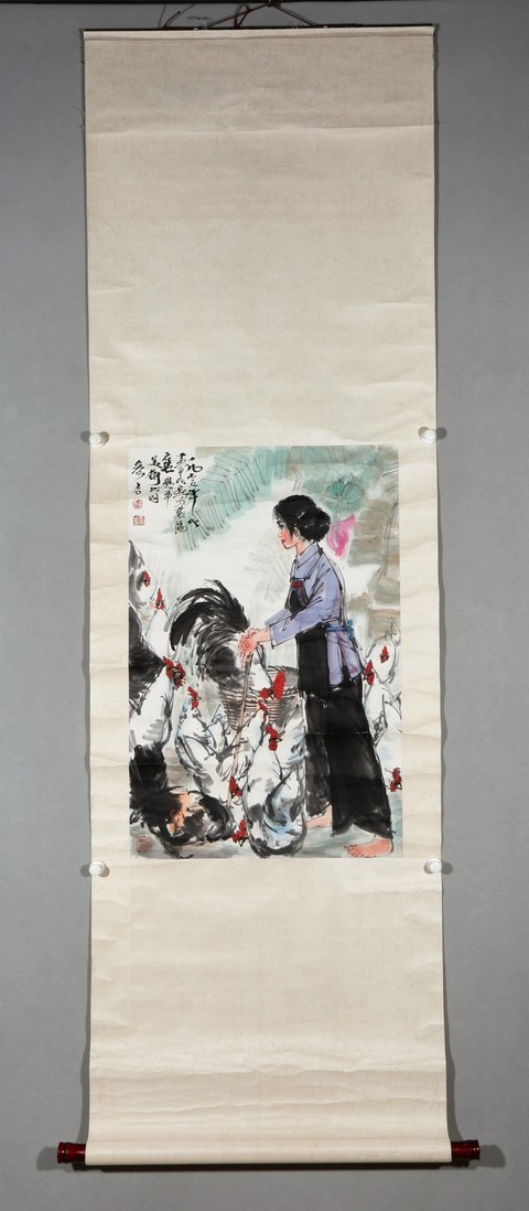 古玩字畫黃胄飼雞圖拍賣,當(dāng)前價格280000元