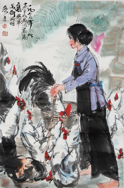 古玩字畫黃胄飼雞圖拍賣,當(dāng)前價格280000元