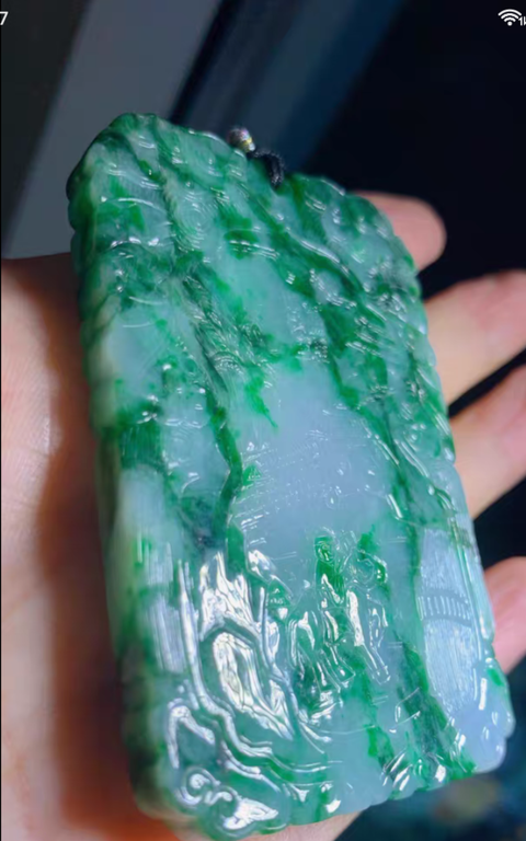 古玩玉器天然翡翠雕“吉語牌”拍賣，當前價格6987元