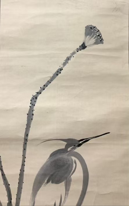 古玩字畫清代 朝鮮李朝末期著名畫家 楊石然 名基熏 枯蓮白鷺 手工原裱立軸拍賣,當前價格4988元